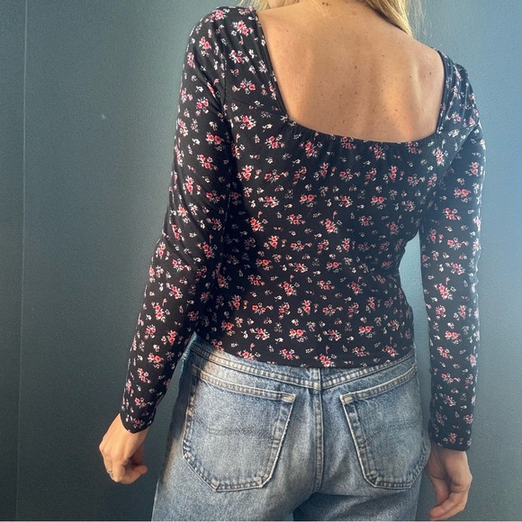 Ruched Bust Ditzy Floral Long Sleeve Top size Large - Picture 4 of 9